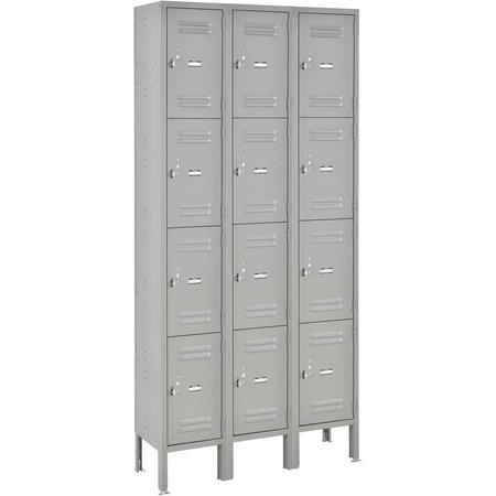 GLOBAL INDUSTRIAL Four Tier 12 Door Box Lockers, Assembled, 12Wx18Dx18H, Gray 493486GY